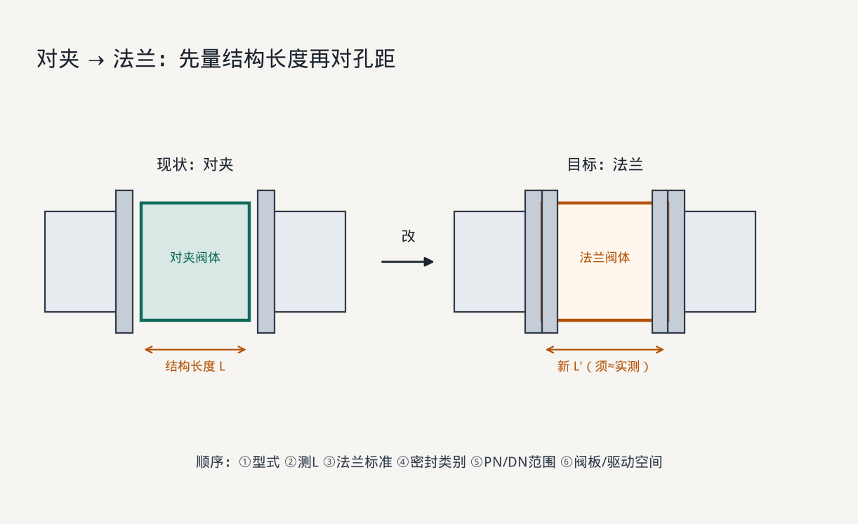 对夹改法兰结构长度核对示意