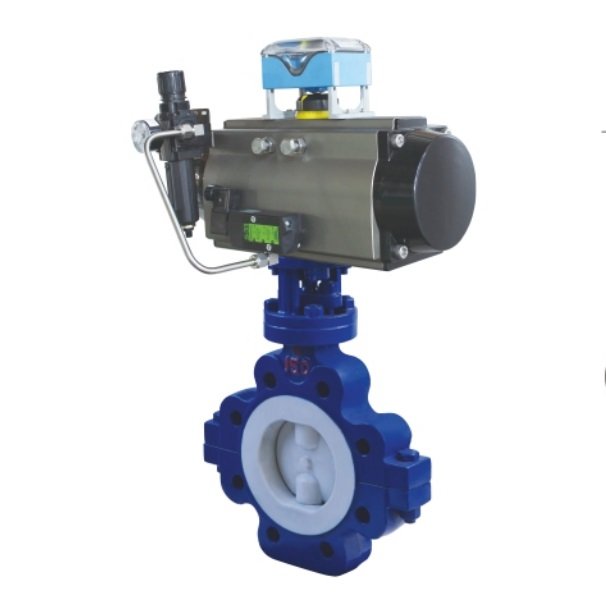 LTD371F46铸钢气动凸耳式衬氟蝶阀