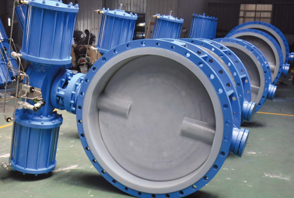DN800双作用AW拨叉式气动衬氟蝶阀定制