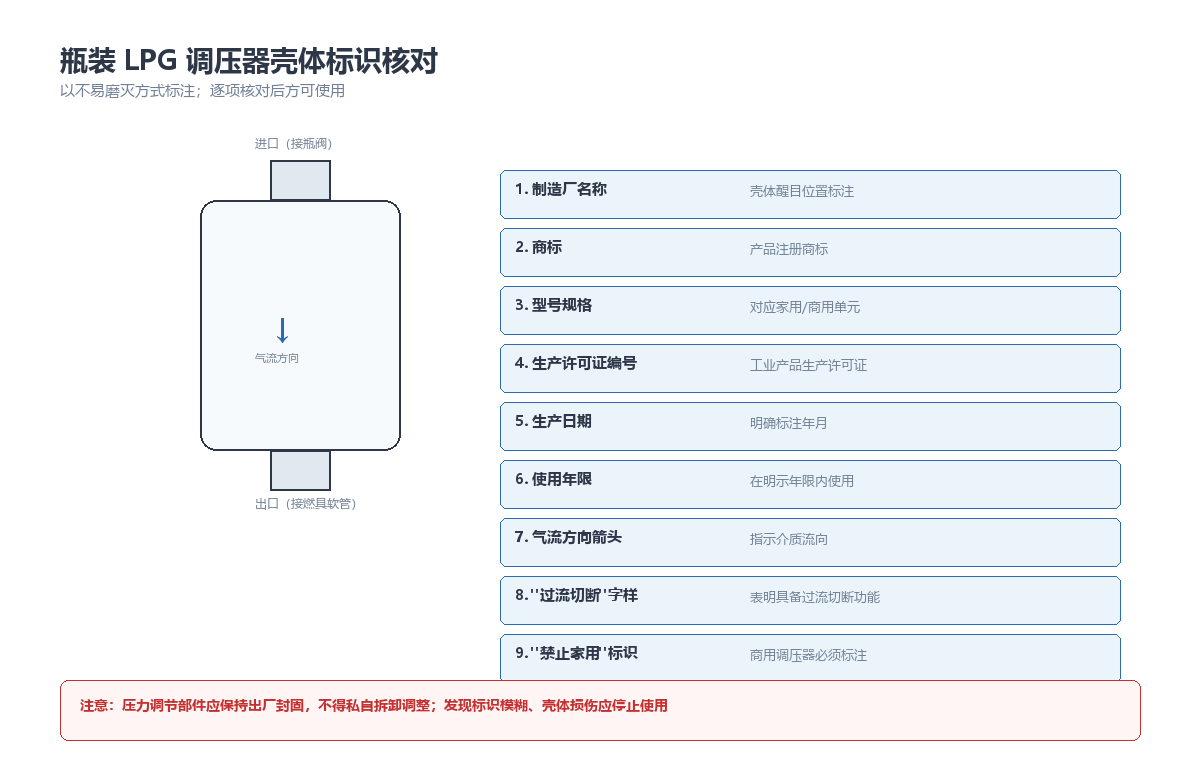 瓶装LPG调压器壳体标识核对