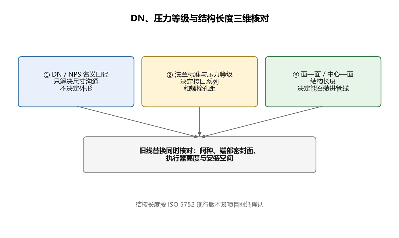 DN、压力等级与结构长度三维核对关系